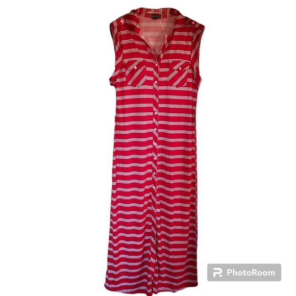 Love Brand Women's Striped Red Black & White Pencil Pocket Maxi Dress Large L - Picture 1 of 5